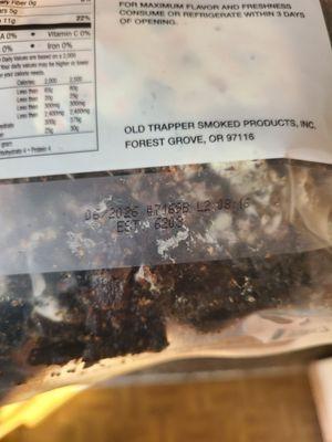 18oz Old Trapper peppered Beef Jerky purchased 2 weeks ago.