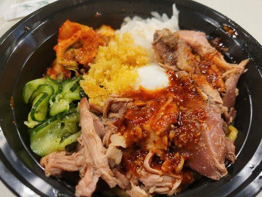 Pork noodle bowl with spicy sauce