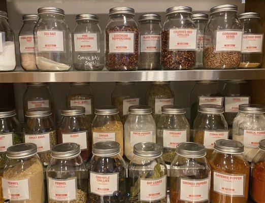 So many spices! Very impressed by the variety. They have teas, powders, and even baking soda and other pantry needs