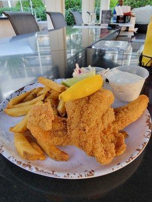 Fish n Chips. Asian fried Catfish, crispy seasoned fries and Cole slaw.