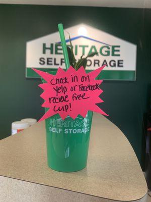 Check in on yelp or Facebook while stopping by your unit and receive a free cup!!! Hurry While supplies last!