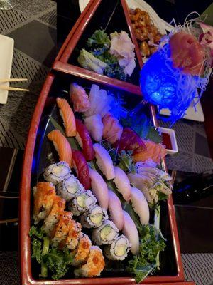 Sushi & Sashimi Boat for Two and fatty tuna (toro)