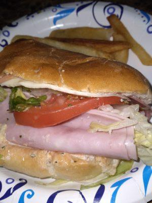 Italian sub and fries are so delicious