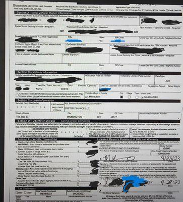 MV-11 Submitted to DMV-I have not seen the original Co-signer Paperwork from KUNES-All paperwork is fraudulent & have been modified by KUNES