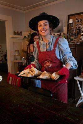 after a long day of exploration, preparation, and socializing, the delicious food has been served!