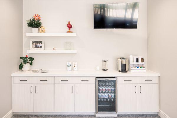 They have a beautiful new "refreshment area" in the waiting room so you can sip a cup of tea or coffee when you arrive.