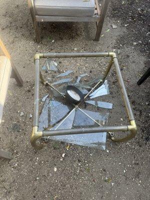 Broken table that they denied breaking