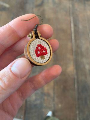 Handmade mushroom needle point earrings