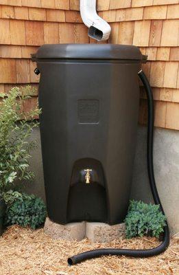 Moby rain barrel, ideal for garages and porch roofs