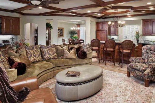Family Room, new ceiling beams and furnishings.