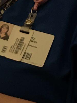 Her name tag.