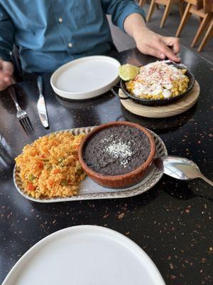Elote and rice and beans
