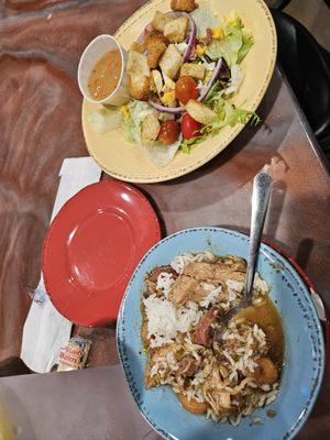 Seafood gumbo and side salad