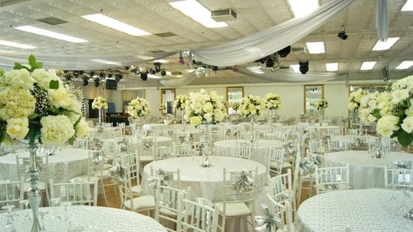 View of the venue with white decor