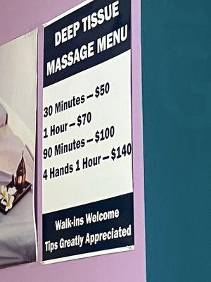 Massage Menu