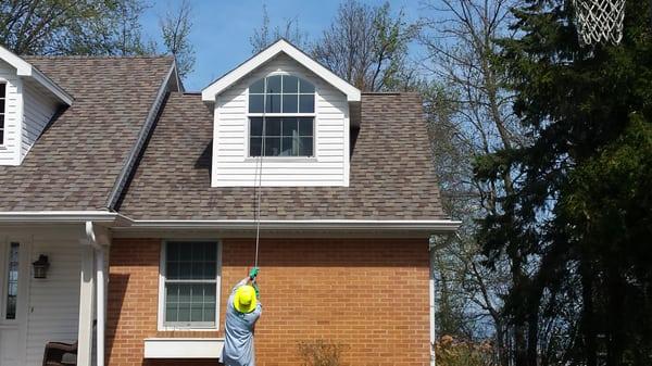 We are able to spray from the roofline down.