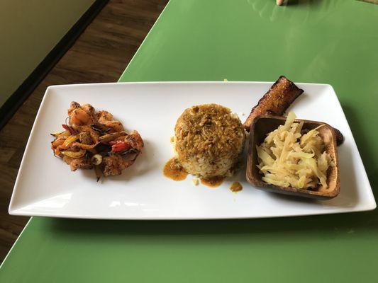 Sautéed shrimp with pumpkin rice