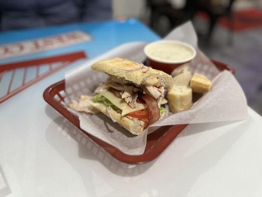 Turkey sandwich and a cup of clam chowder