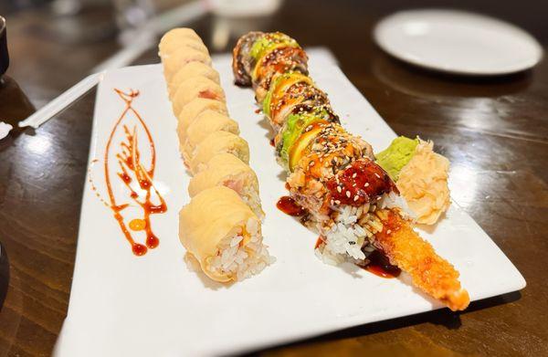 White tiger roll on the left, Fall Fresh on the right