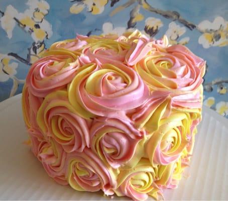 yellow and pink rose cake