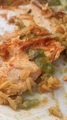 This picture is on the last bite when I noticed a worm was on the chicken I was disgusted !!!