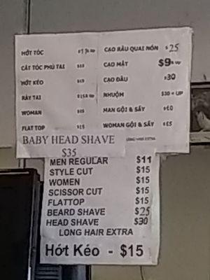 Price list as of 10/3/18.