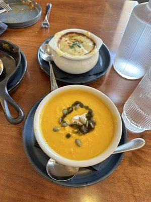 French onion soup & butternut squash soup