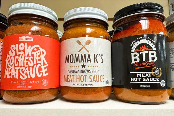 Craft Cannery Slow. Rochester Meat Sauce, Momma K's Meat Hot Sauce, and BTB Bar & Grill meat hot sauce.