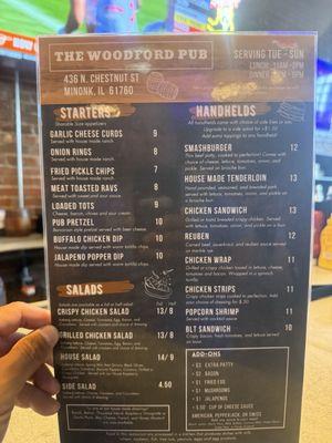 Woodford Pub menu