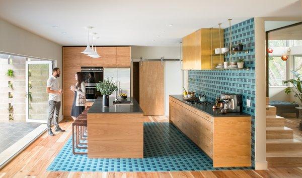 Sunset Magazine Idea House. Custom hickory cabinets, built-ins, millwork, bar, benches, vanities, and laundry.