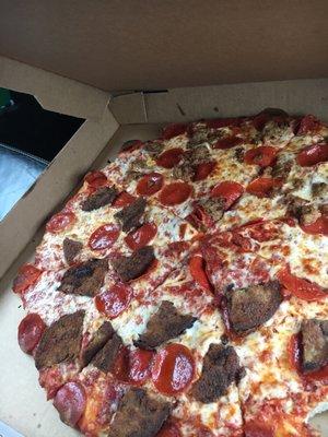Medium cheese, pepperoni, eggplant pizza.