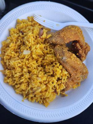 Chicken wings and pork fried rice. Barely any pork in my rice and the wings were baby size wings.