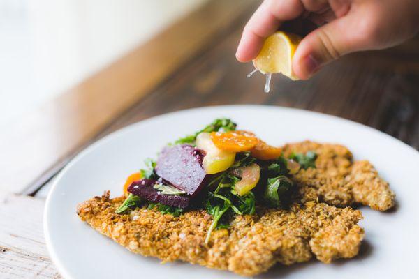 Oatmeal Crusted Chicken Schnitzel