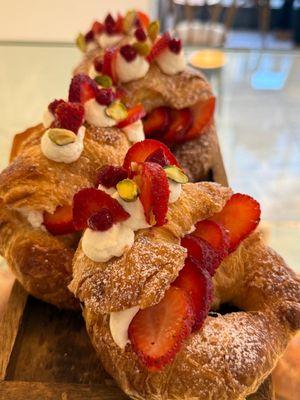 Strawberry Croissant
A golden, flaky croissant filled with fresh strawberry compote and smooth cream buttery, fruity, and irresistibly sof