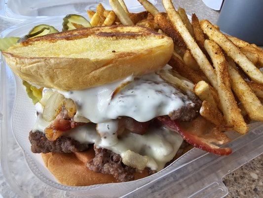 Double patty melt with ranch & Cajun fries