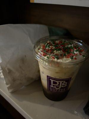 Holiday espresso and warm beignets to go with polar express!