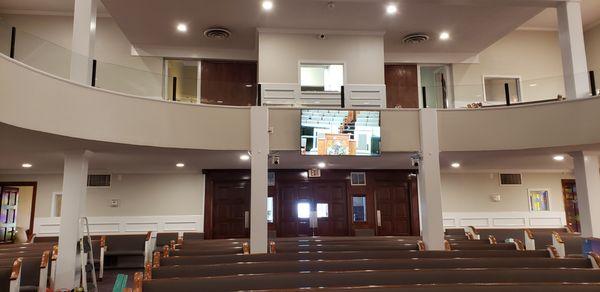 Hung 65" TV and PTZ cameras Toliver Chapel Church