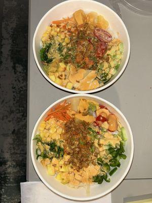 Two spicy tuna poke bowls