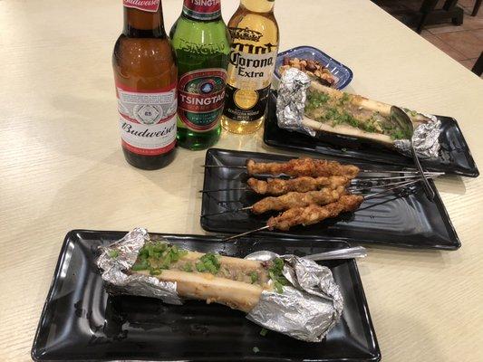 Dreaming tasty beef marrow and skewers