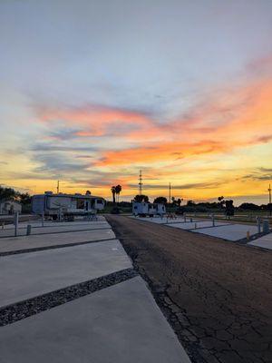A beautiful sunset from our RV park! Full hookups with concrete pads