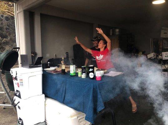 Amanda and husband Mark doing a cooking show.