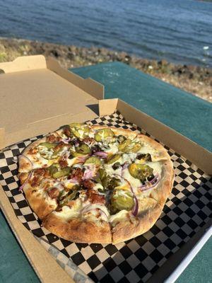 Pickle Pizza with a light honey topping. Yum!