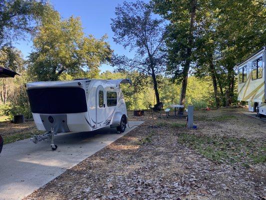 Site #1. Cement pad. Fire ring. Picnic table.
