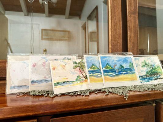 I purchased from Classic Waves boutique... its hand drawn Artwork of Lanikai (where i live) on cards!  Totally unique!