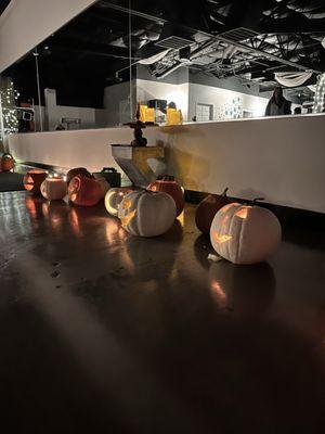 Carved pumpkins at the Soul Friends Yoga Studio Halloween class.