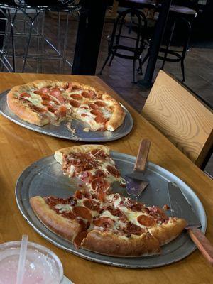 2 large pizza 2 toppings special: pepperoni for kids and other pepperoni and bacon