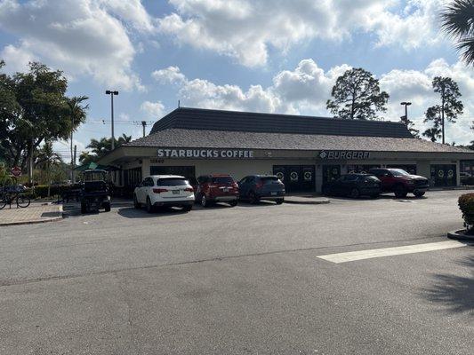 Starbucks exterior and parking.