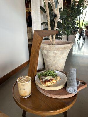 Shaken espresso and quiche
