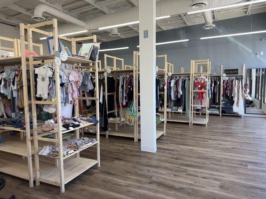 Booths in the main area for clothing