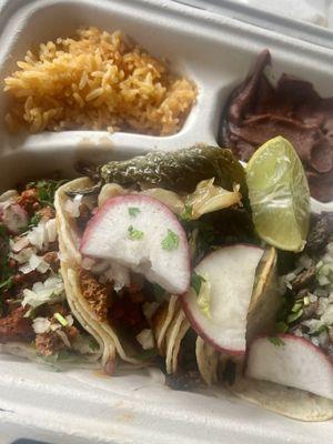 Pork and asada plate. Very tasty.